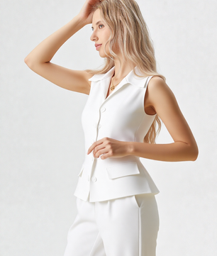 Button Up Vest and Pants Suit Set