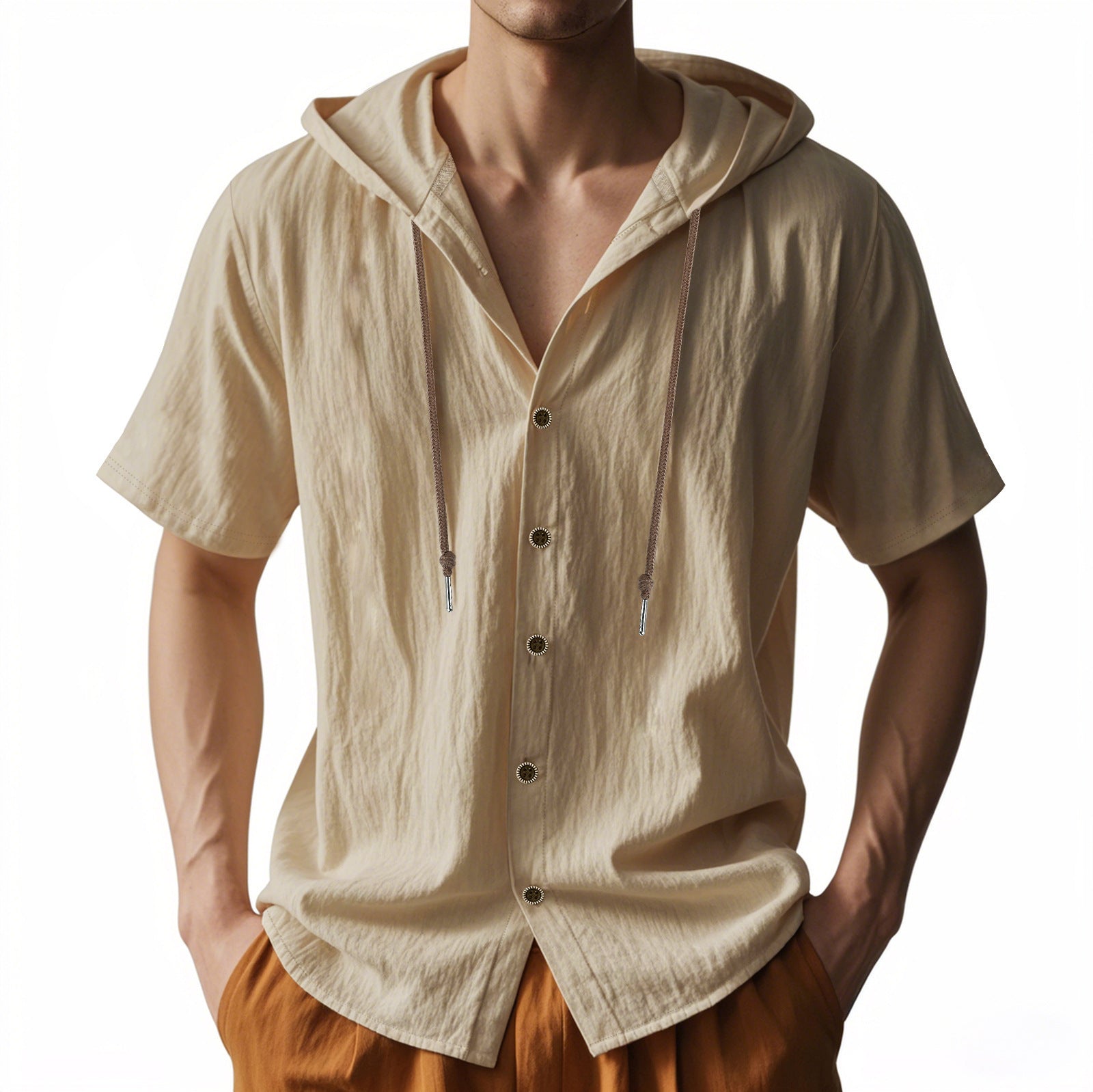 Men's Loose Hooded Short Sleeve Shirt