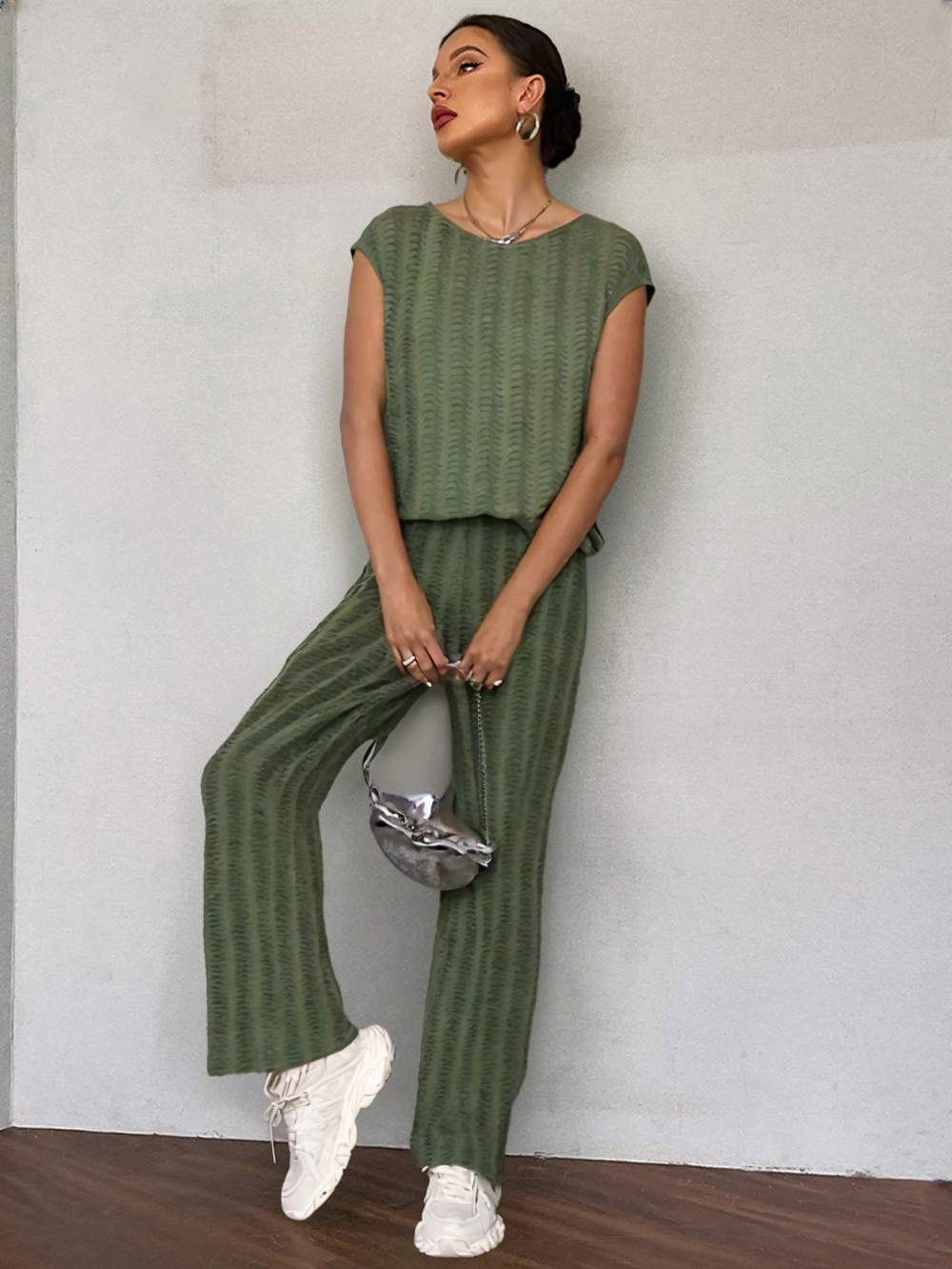 Round Neck Cap Sleeve Top and Pants Set
