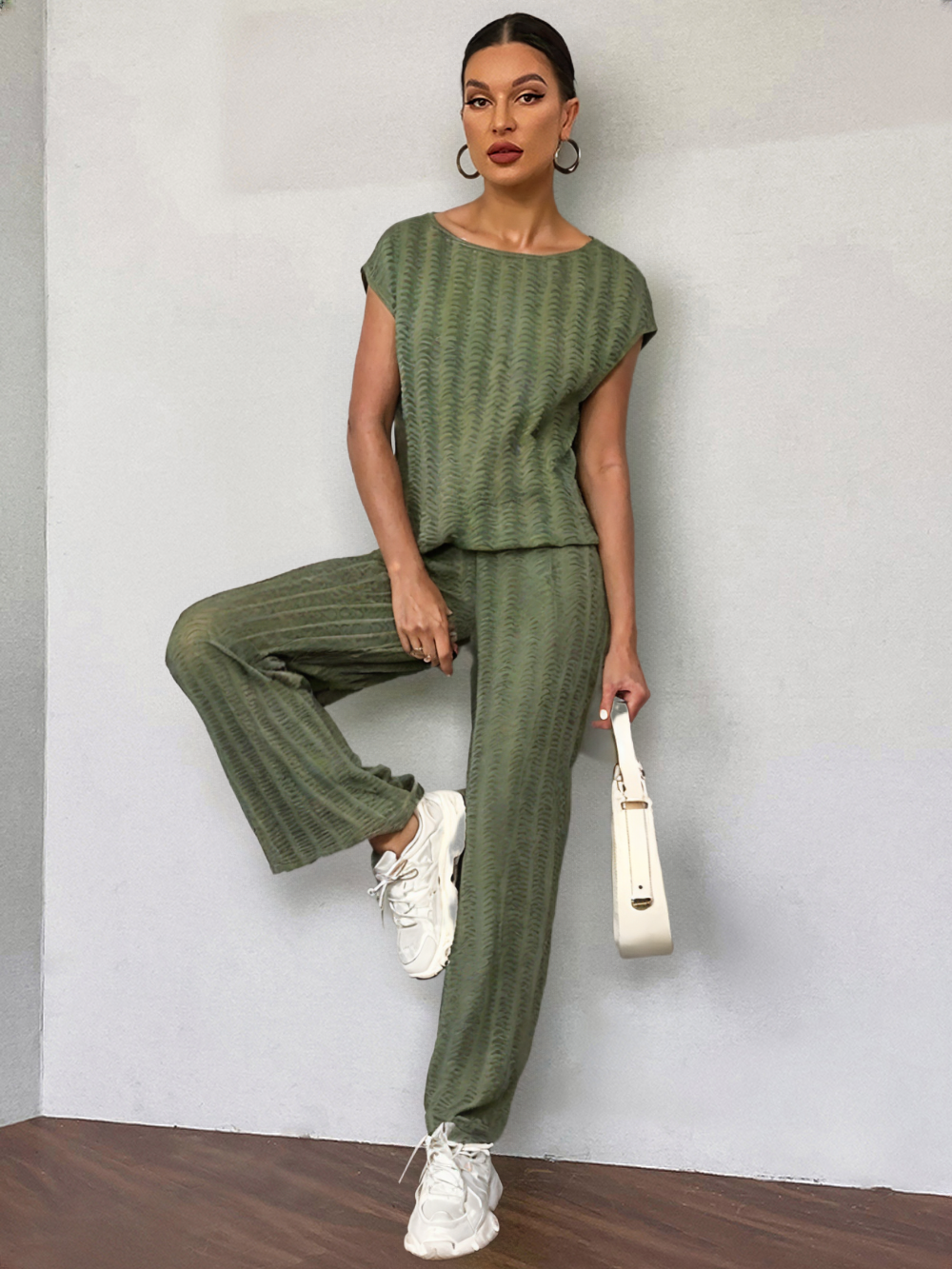 Round Neck Cap Sleeve Top and Pants Set