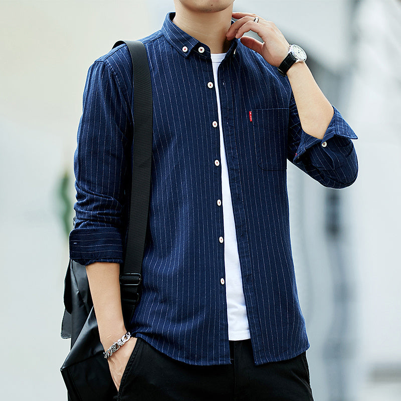 Men's Striped Long-Sleeve Casual Shirt