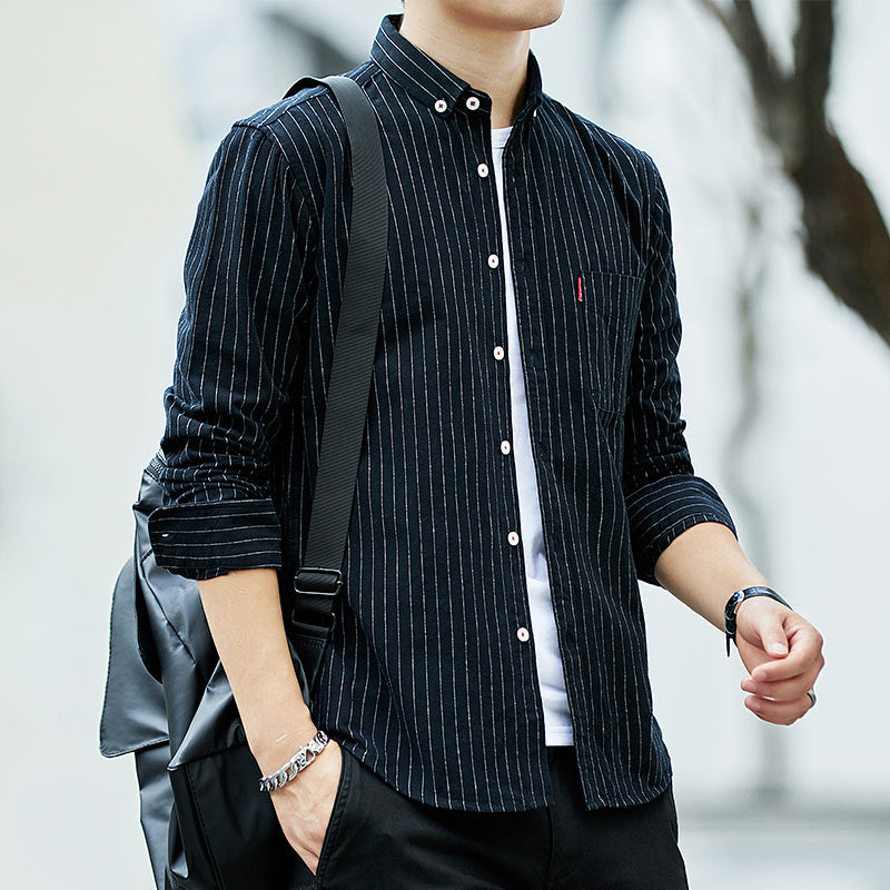 Men's Striped Long-Sleeve Casual Shirt