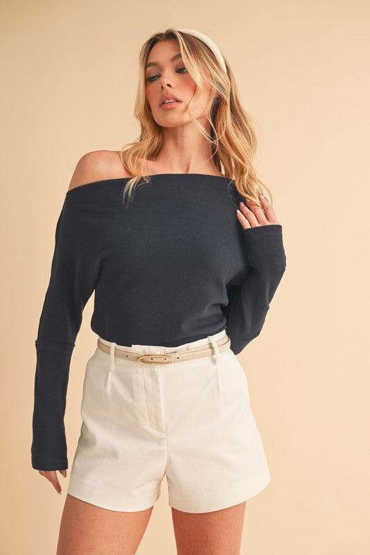 Aemi + Co One Shoulder Long Sleeve Knit Top