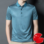 Men's Ice Silk Striped Short-Sleeve T-Shirt for Middle-Aged Dads