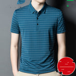 Men's Ice Silk Striped Short-Sleeve T-Shirt for Middle-Aged Dads