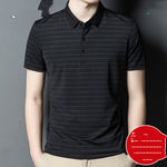 Men's Ice Silk Striped Short-Sleeve T-Shirt for Middle-Aged Dads