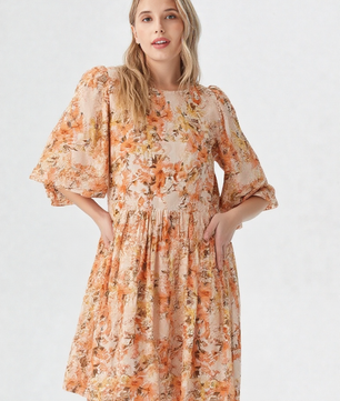 Mittoshop Flower Print Linen Blend Babydoll Mini Dress