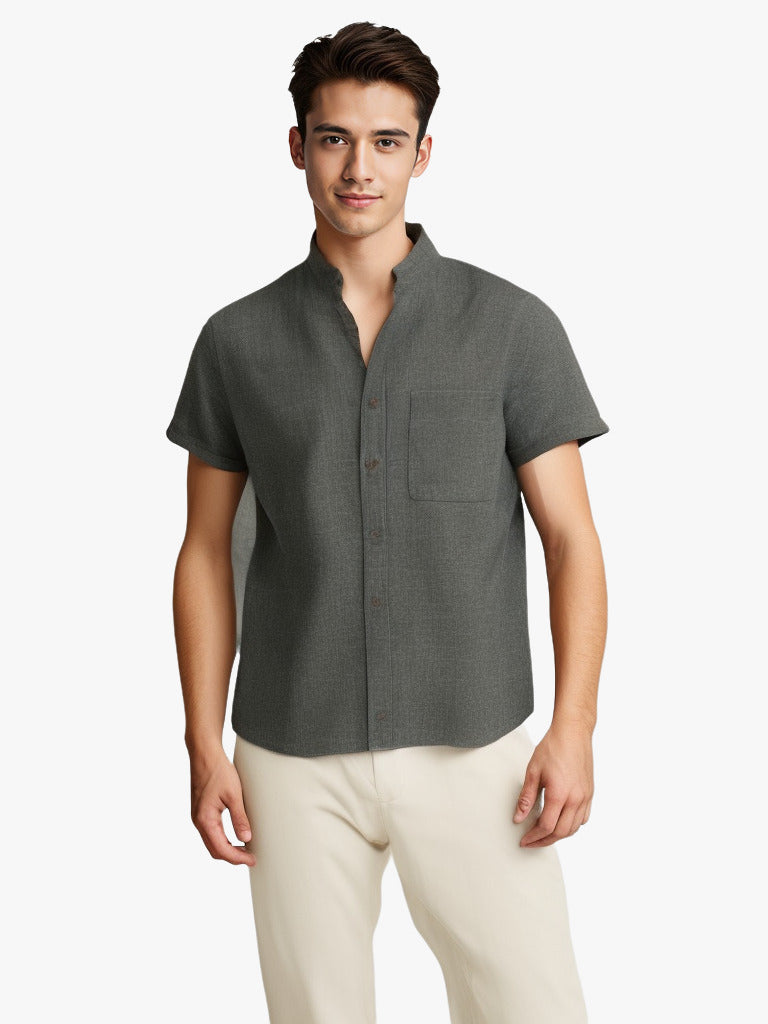 Men's Summer Cotton-Linen Lapel Shirt