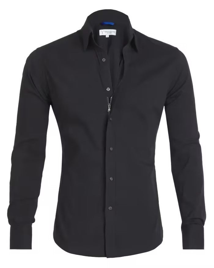 Men's Long Sleeve Zipper Lapel Shirt