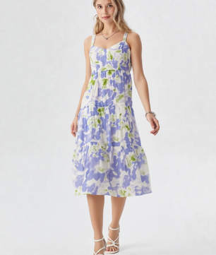 Smocked Back Floral Adjustable Strap Midi Dress