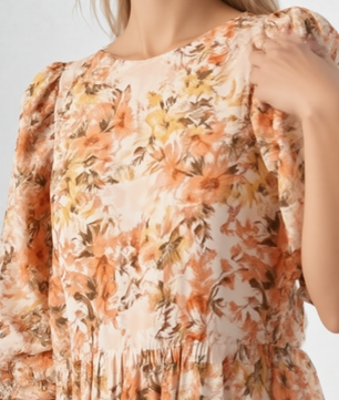 Mittoshop Flower Print Linen Blend Babydoll Mini Dress