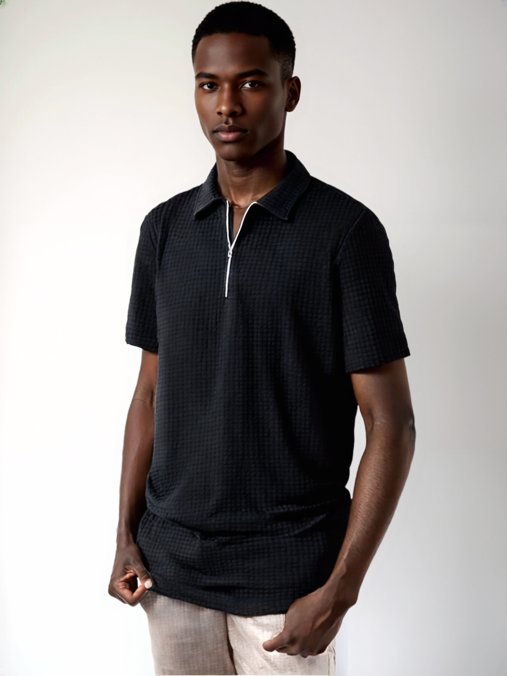 Men’s Full-Size Waffle Polo Shirt