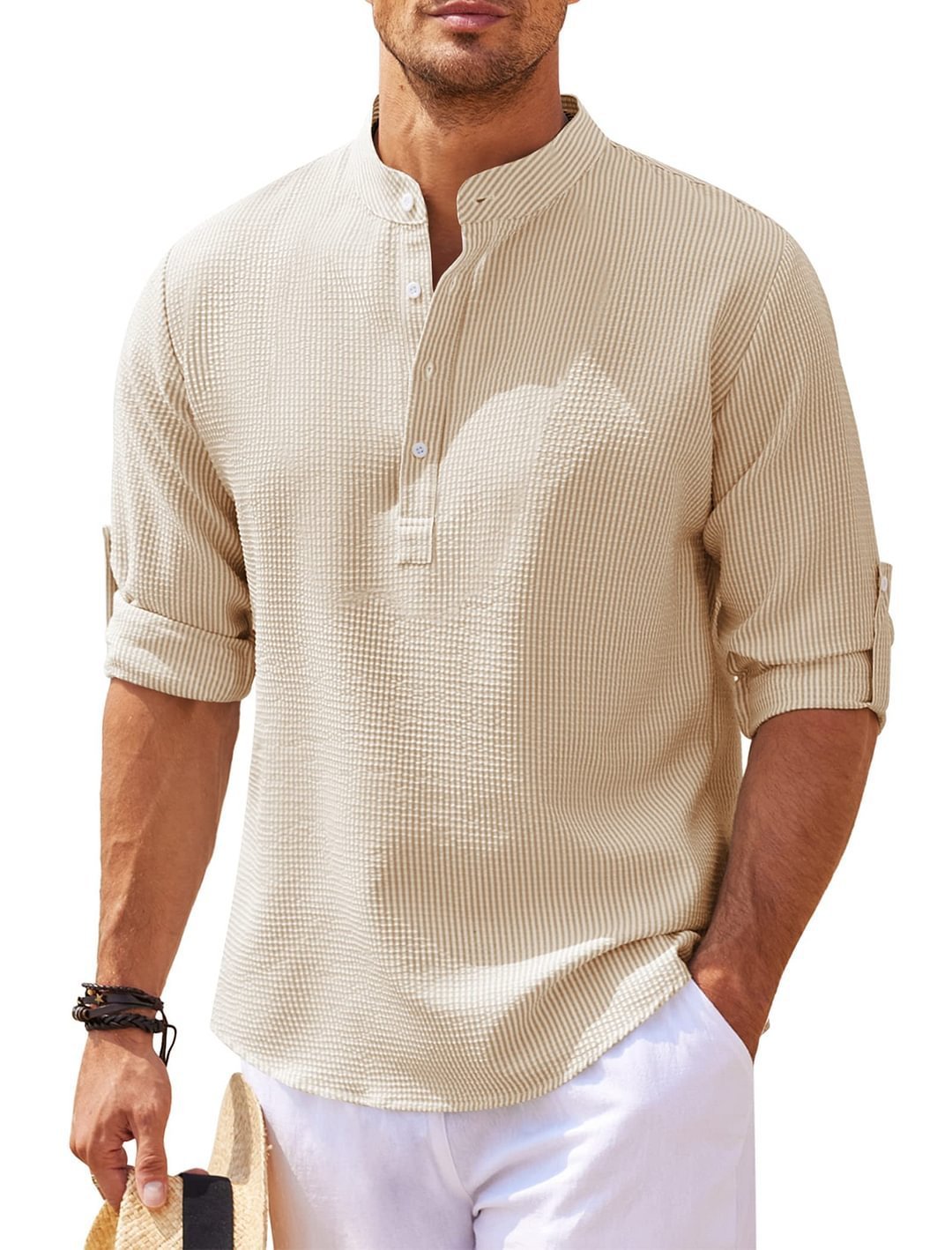 Men's Long Sleeve Stand Collar Casual Shirt