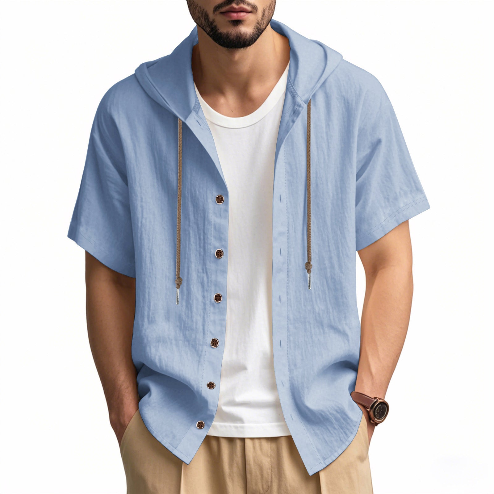 Men's Loose Hooded Short Sleeve Shirt