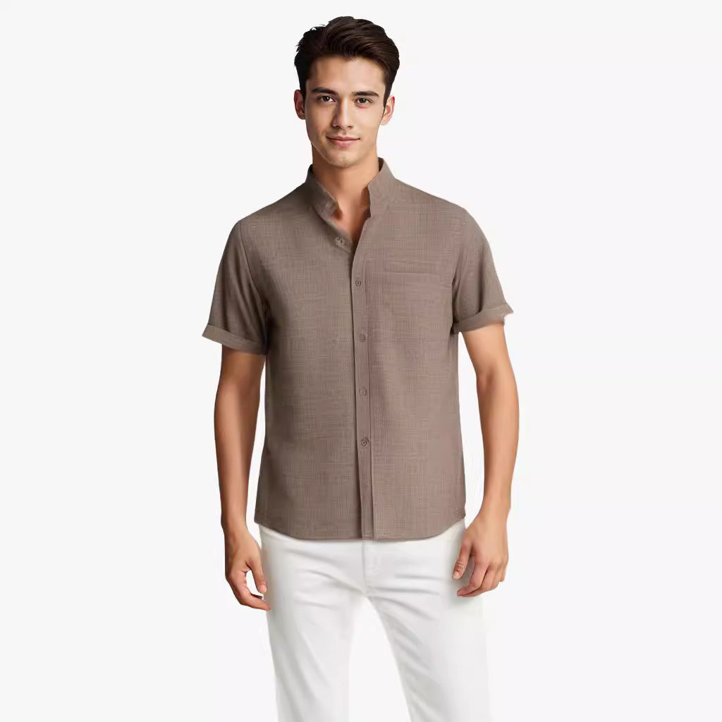 Men's Summer Cotton-Linen Lapel Shirt