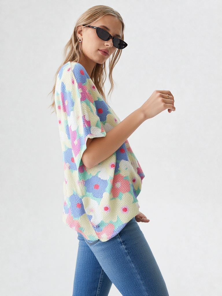 HOPELY Floral Waffle Oversized T-Shirt