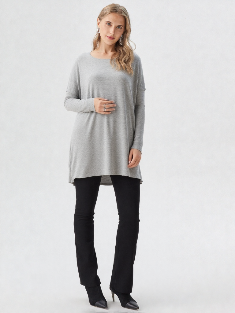 BOMBOM Round Neck Long Sleeve Oversized Top