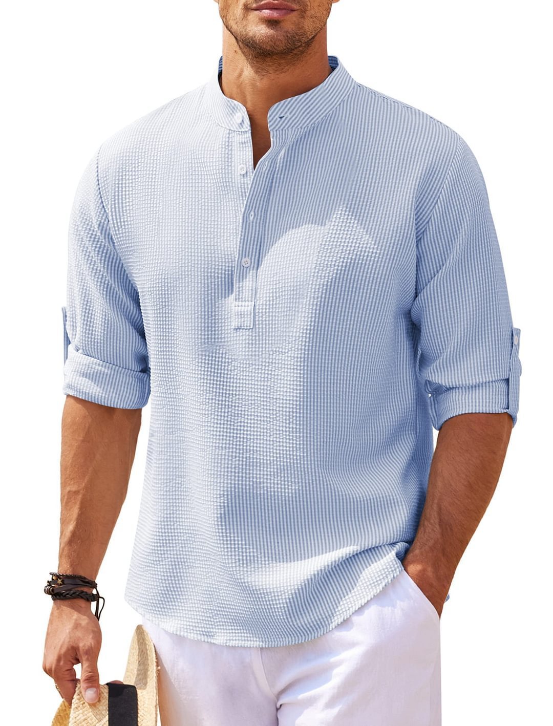 Men's Long Sleeve Stand Collar Casual Shirt