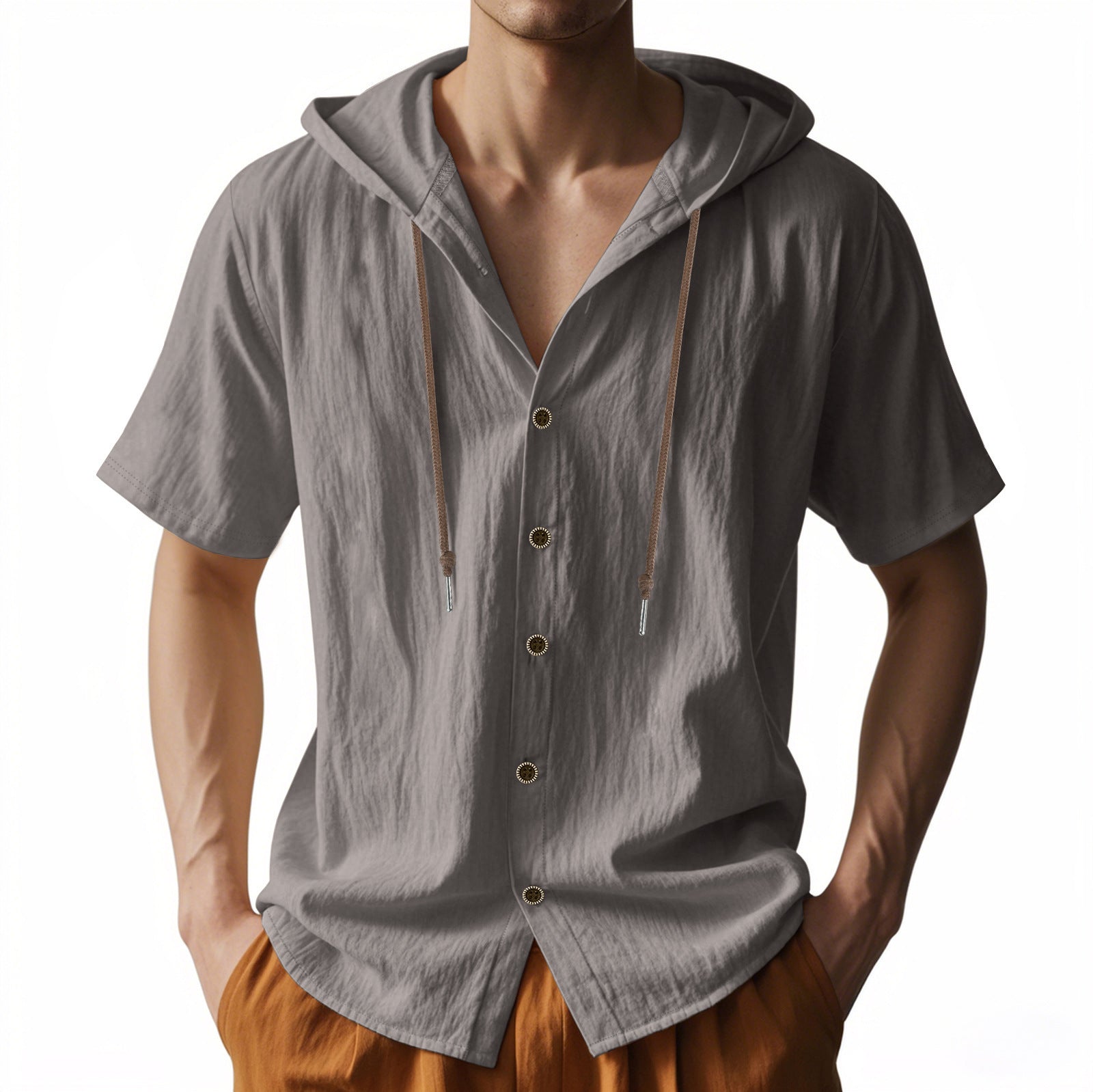 Men's Loose Hooded Short Sleeve Shirt