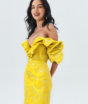 Elegant Jacquard Wrap Midi Dress
