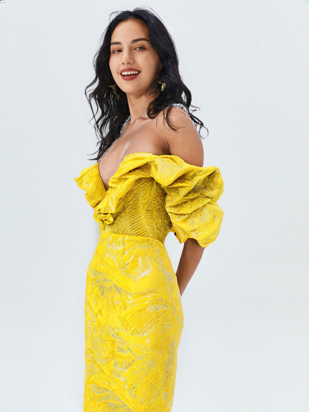 Elegant Jacquard Wrap Midi Dress