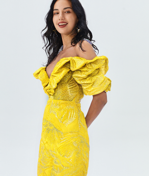 Elegant Jacquard Wrap Midi Dress
