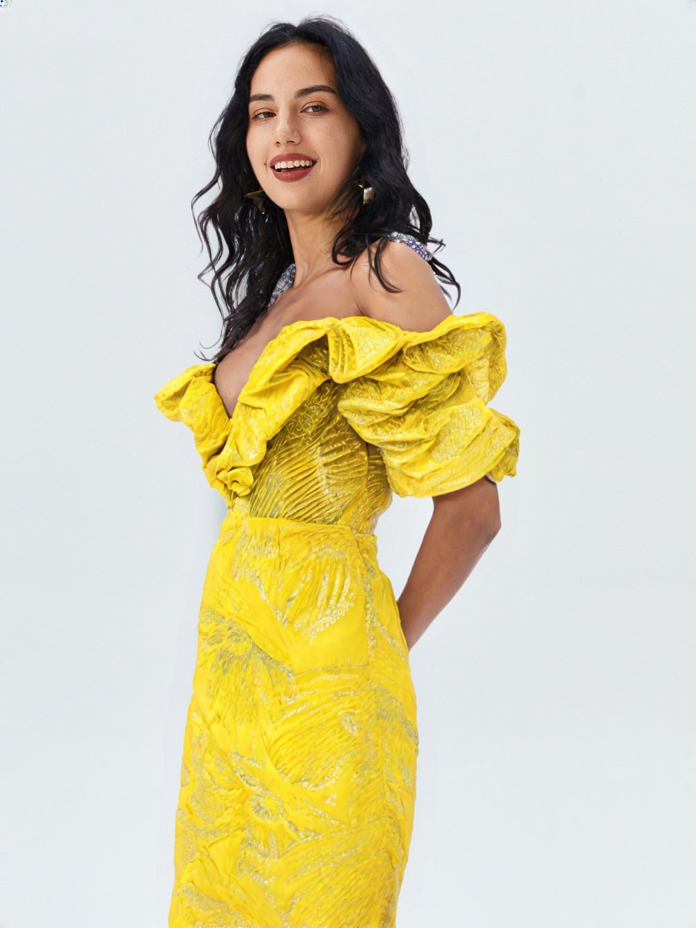 Elegant Jacquard Wrap Midi Dress
