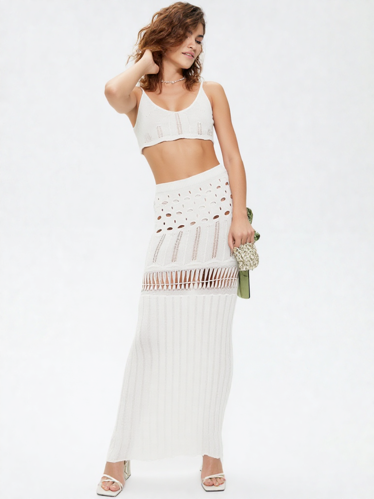 Openwork Scoop Neck Spaghetti Strap Swimsuit Cover-Up Set