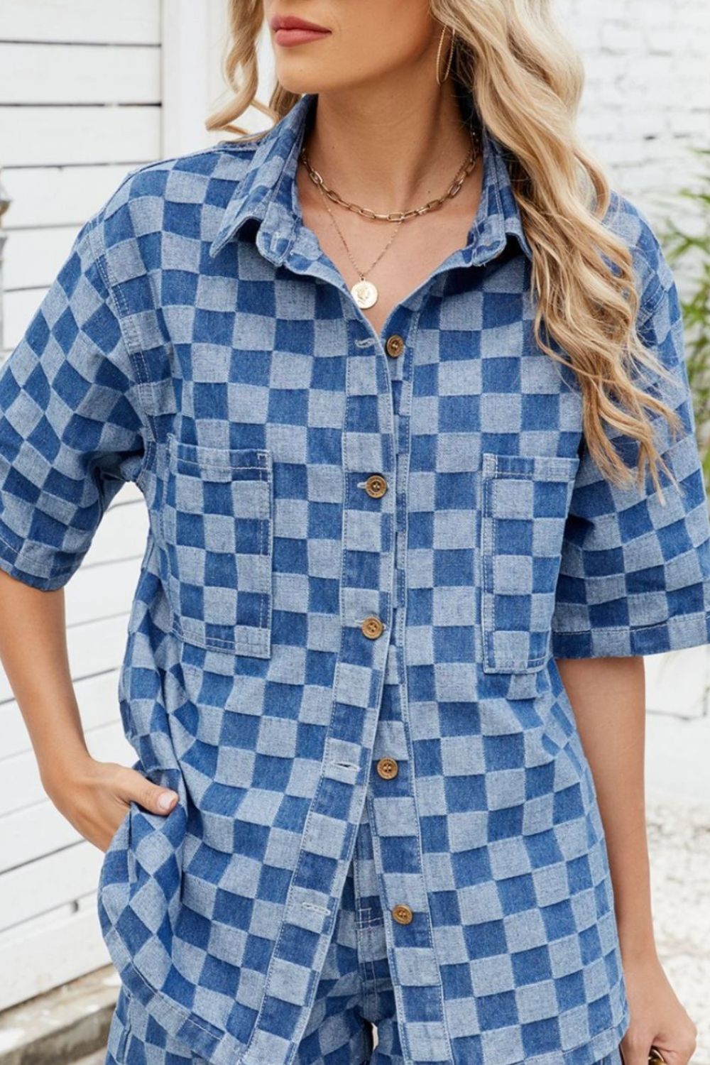 Button Down Checkered Denim Shirt