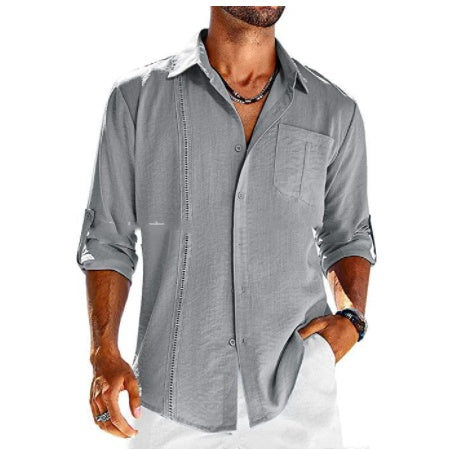 Men's Casual Long Sleeve Lace Collar Shirt