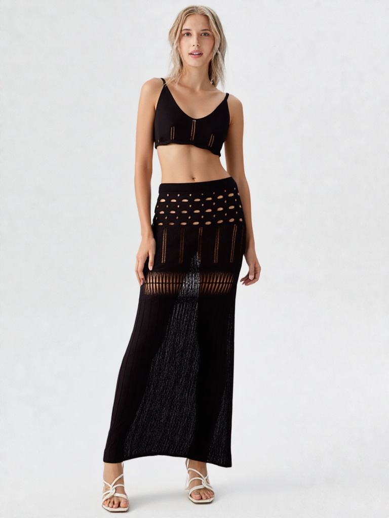 Openwork Scoop Neck Spaghetti Strap Swimsuit Cover-Up Set