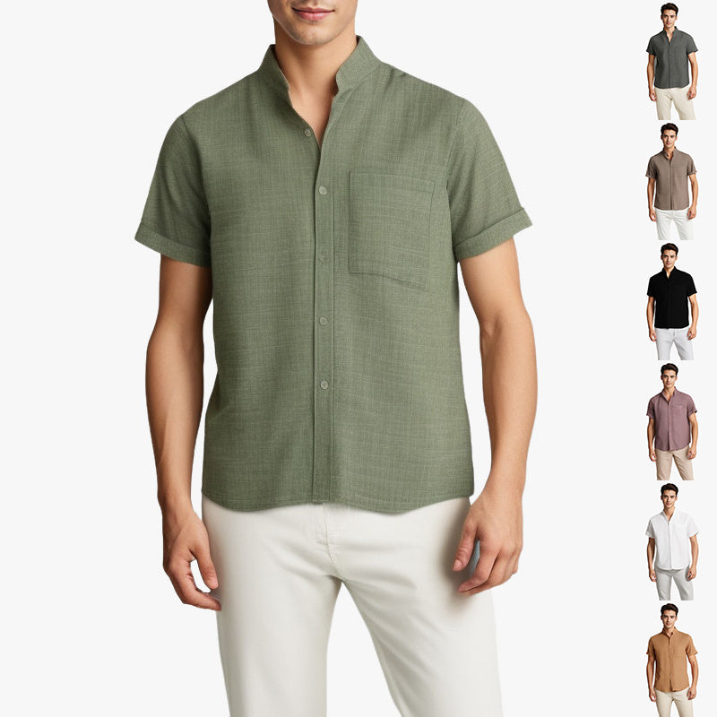 Men's Summer Cotton-Linen Lapel Shirt