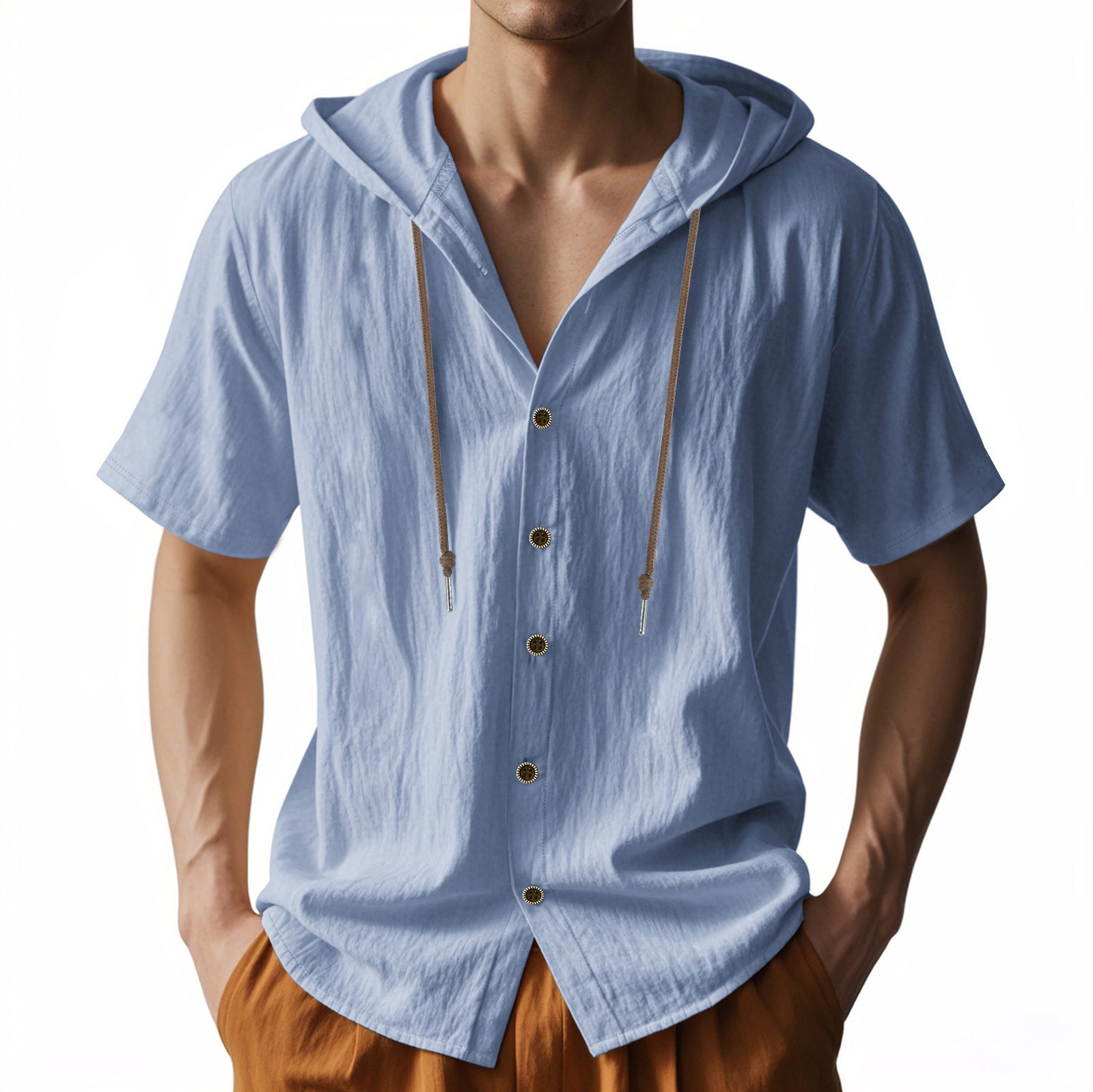 Men's Loose Hooded Short Sleeve Shirt