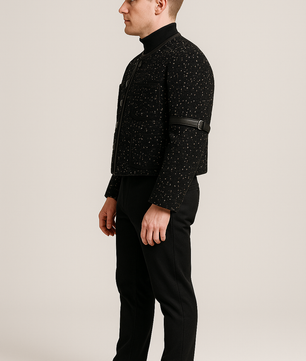 MEN'S SEQUIN-TRIMMED LEATHER COAT