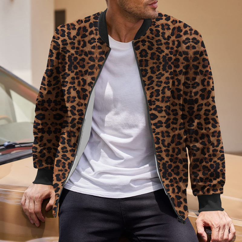 Men's Vintage Leopard Print Zipper Jacket