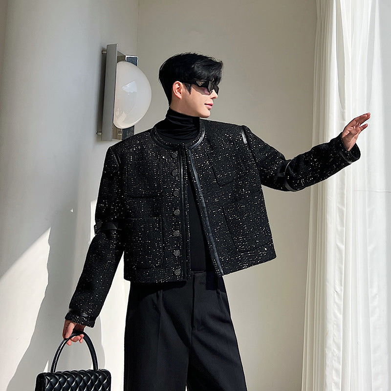 Men's Classic Style Patchwork Leather Coat with Detachable Sequins