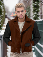 Men's Color Block Wool and PU Leather Jacket