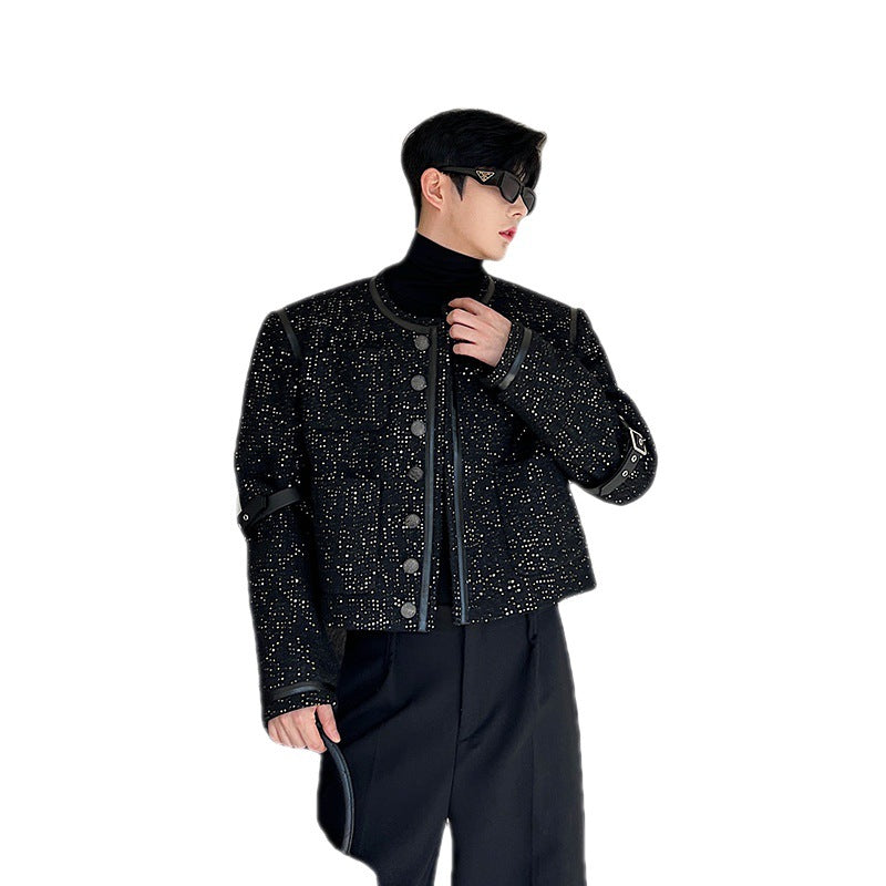 Men's Classic Style Patchwork Leather Coat with Detachable Sequins