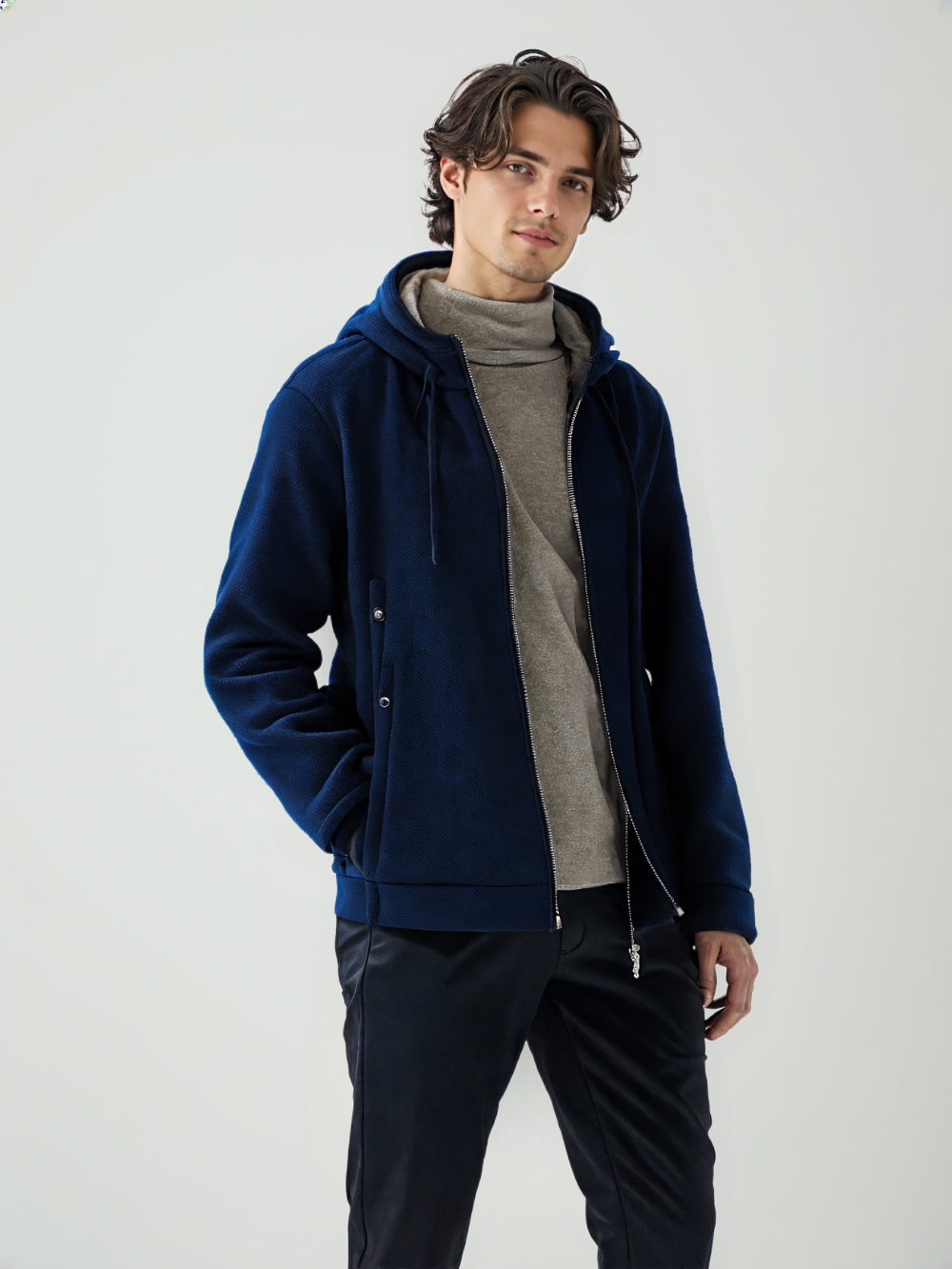 "Men's Hooded Polar Fleece Outdoor Jacket"