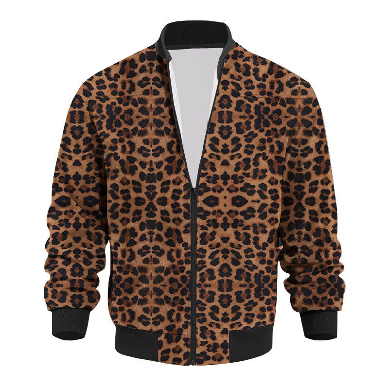 Men's Vintage Leopard Print Zipper Jacket