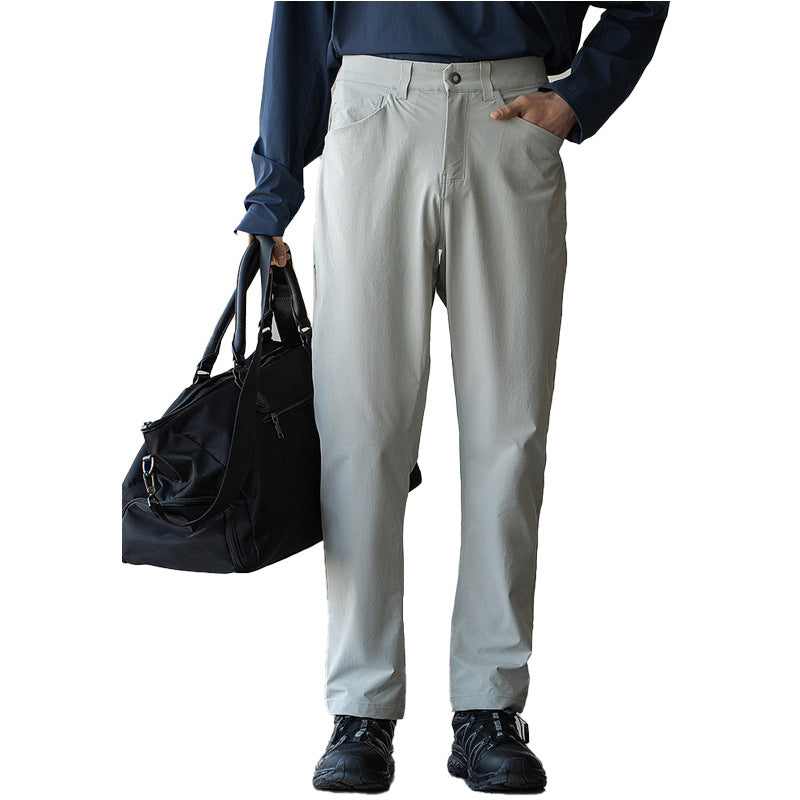 Sand Slim Leg Tapered Suit Trousers in Pure 4-Ply Traveller