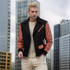 Men's Color Block Wool and PU Leather Jacket