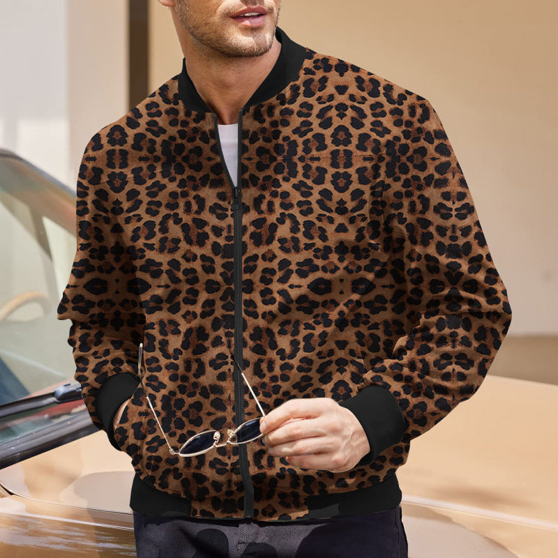 Men's Vintage Leopard Print Zipper Jacket