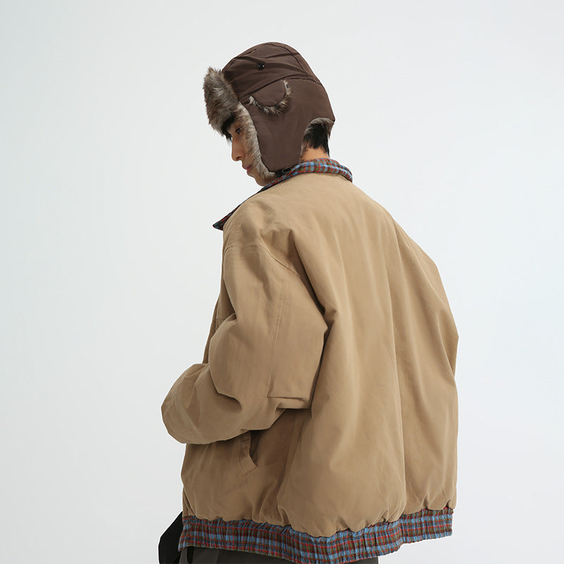 "Plaid Reversible Cotton Polo Jacket"