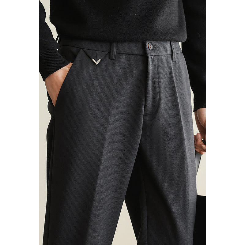 Textured Elastic Waist Suit Pants