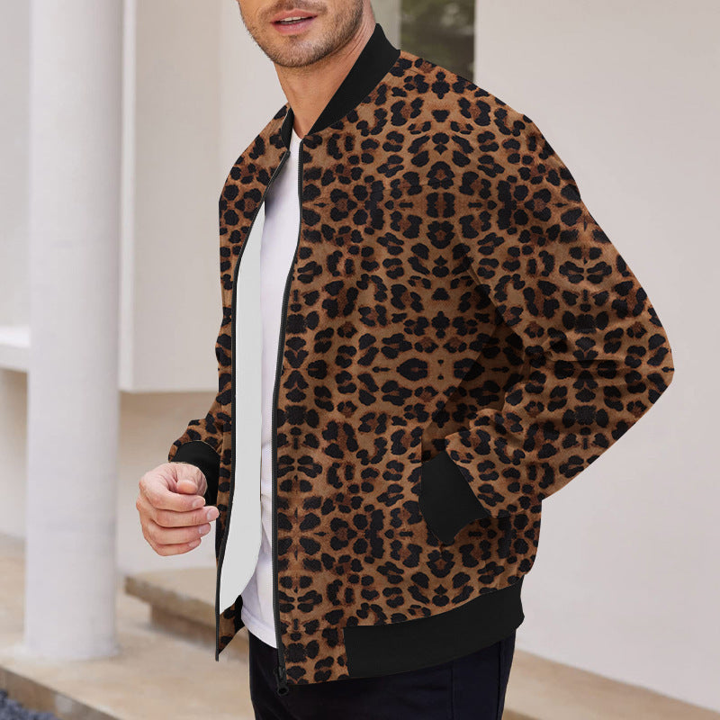 Men's Vintage Leopard Print Zipper Jacket