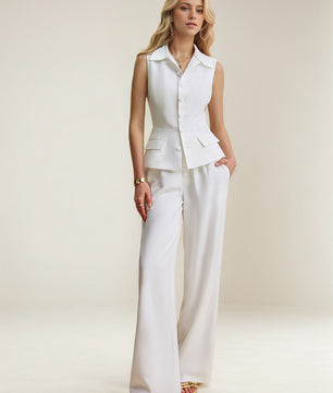 Button Up Vest and Pants Suit Set