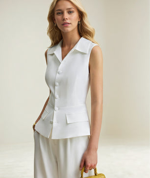 Button Up Vest and Pants Suit Set