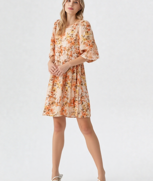 Mittoshop Flower Print Linen Blend Babydoll Mini Dress