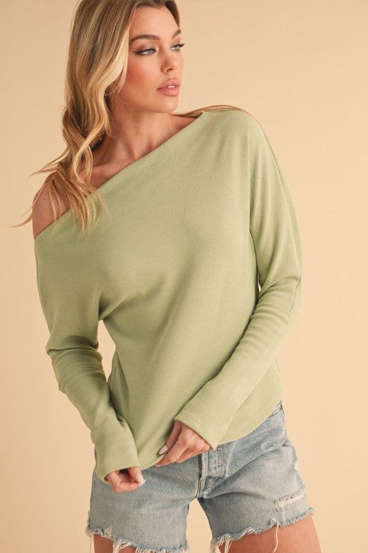 Aemi + Co One Shoulder Long Sleeve Knit Top